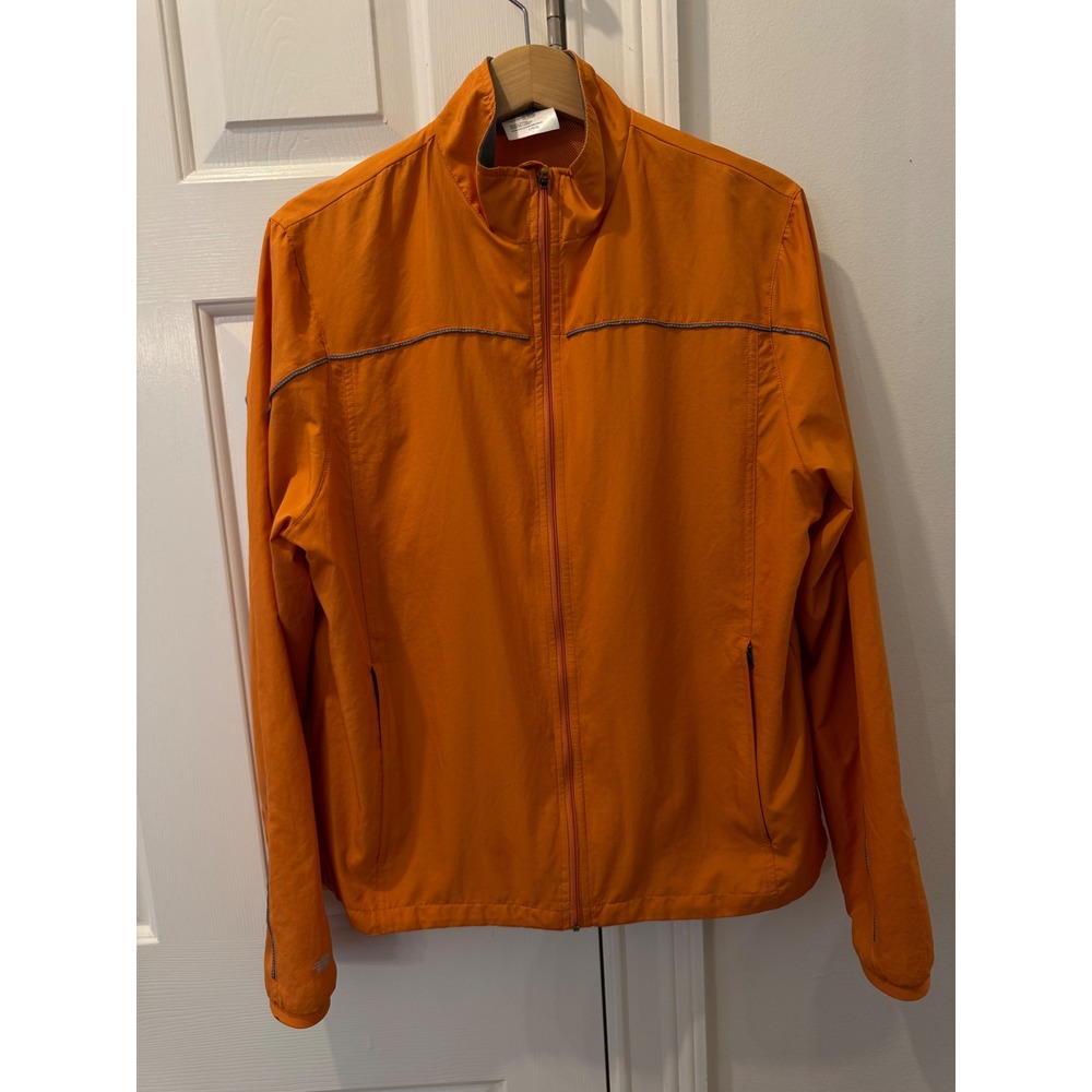 New Balance Mens Orange Reflective‎ Full Zip Running Windbreaker Jacket Large
